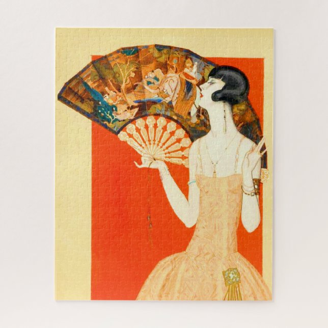 Art Deko Lady mit Ventilator Puzzle (Vertikal)