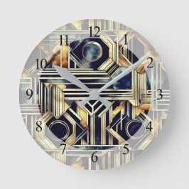 Art-Deko Marmor Schwarz und Gold Jazzy Geometric Runde Wanduhr