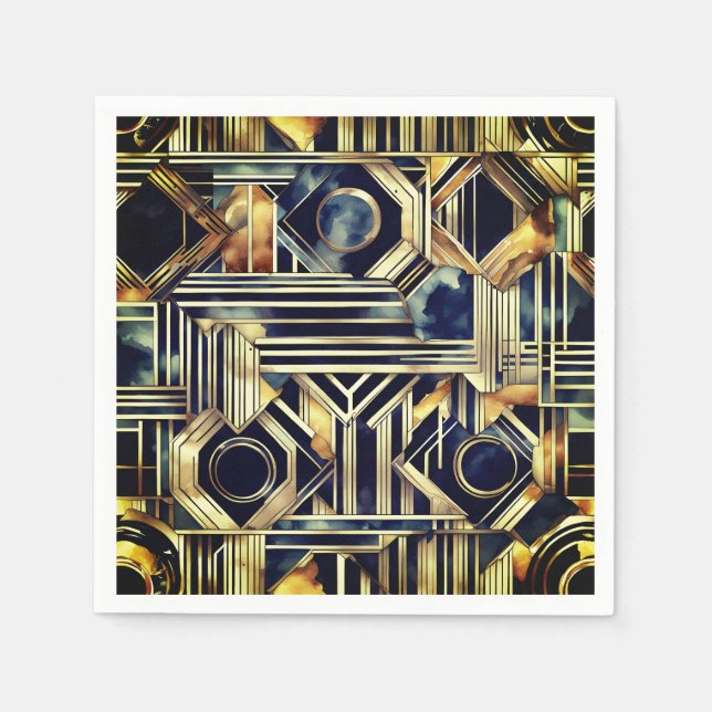 Art-Deko Marmor Schwarz und Gold Jazzy Geometric Serviette (Vorderseite)