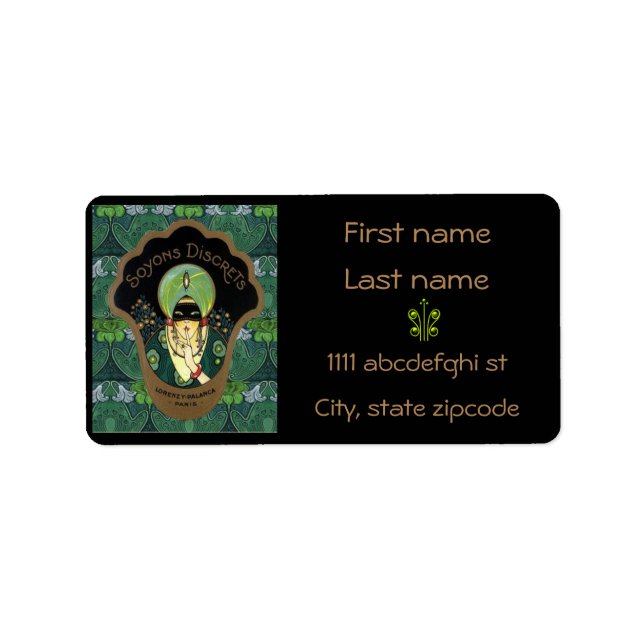 Art Deko maskierte Frau Vintagen Sojons Diskretion Adressaufkleber (Vorne)