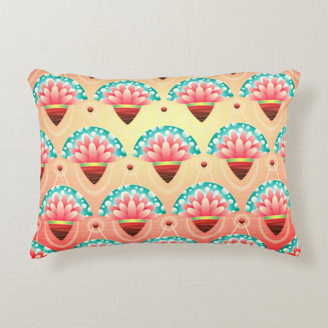 Art Deko pfirsichfarben aquamarines goldfarbenes M Dekokissen (Vorderseite)