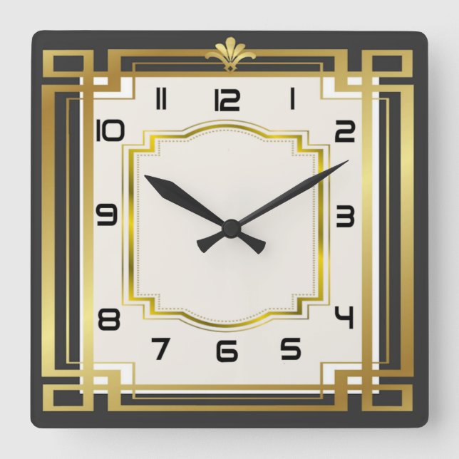 Art Deko Quadratische Wanduhr (Vorderseite)