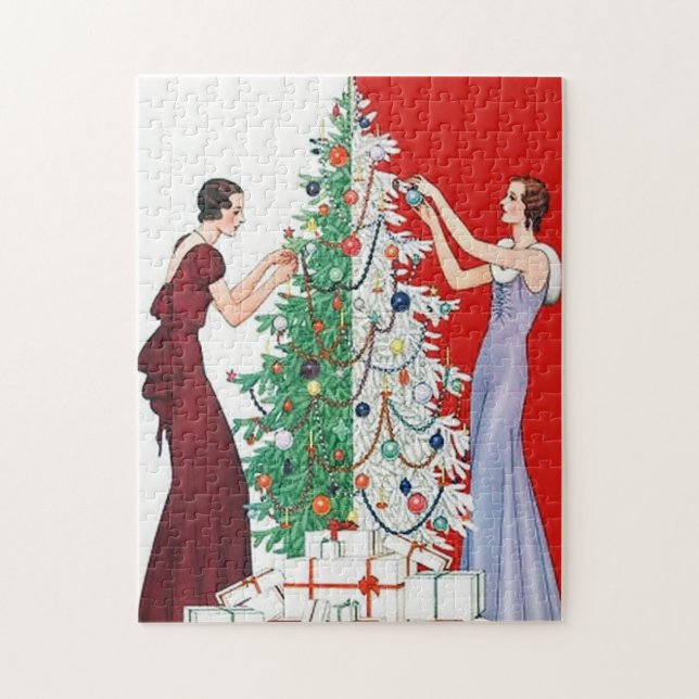 art Deko Retro Vintage Damen Weihnachten Puzzle (Vertikal)