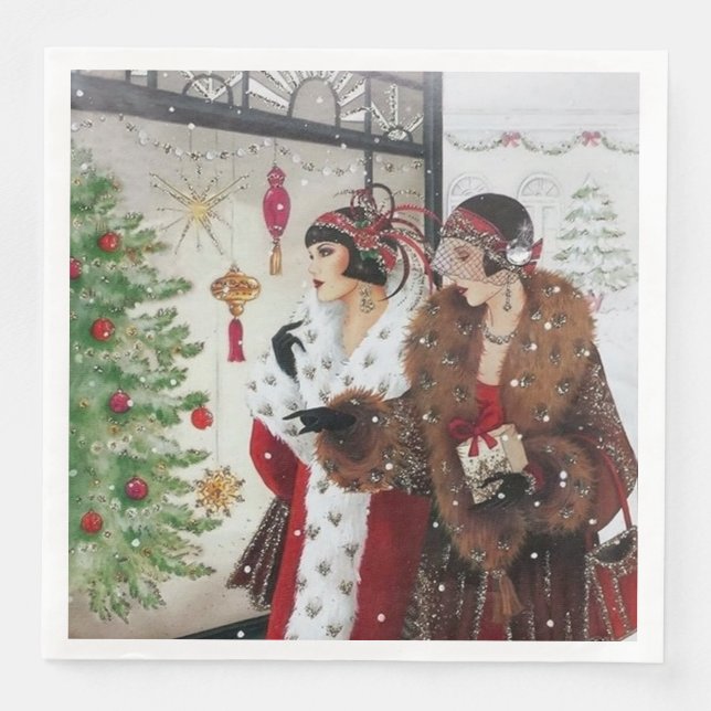 art Deko Retro Vintage Weihnachtsfrauen Party Serviette (Vorderseite)