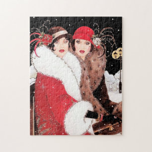 art Deko Retro Vintage Weihnachtsfrauen Puzzle