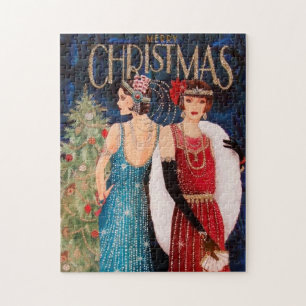 art Deko Retro Vintage Weihnachtsfrauen Puzzle
