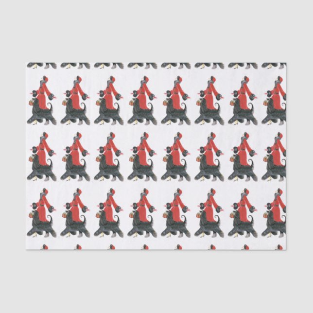 Art Deko Retro Weihnachtsfrau gekachelt Seidenpapier (Vorderseite)