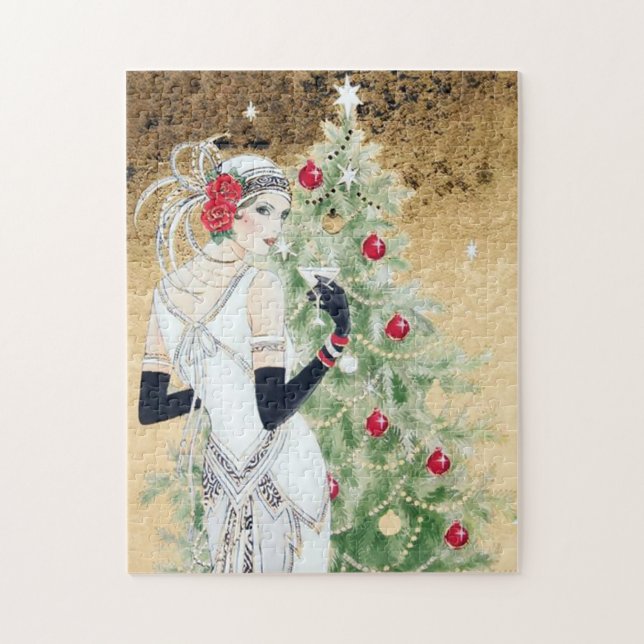 Art Deko Retro Weihnachtsfrau Puzzle (Vertikal)