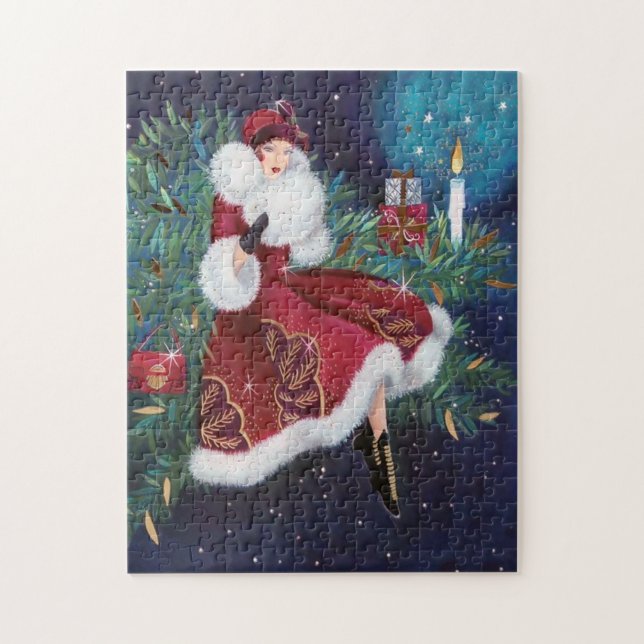 Art Deko Retro Weihnachtsfrau Puzzle (Vertikal)