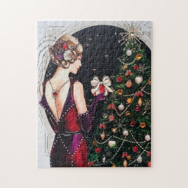 Art Deko Retro Weihnachtsfrau Puzzle (Vertikal)