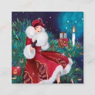 Art Deko Retro Weihnachtsfrau Quadratische Visitenkarte