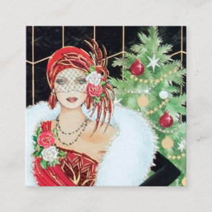 art Deko Retro-Weihnachtsfrau Quadratische Visitenkarte