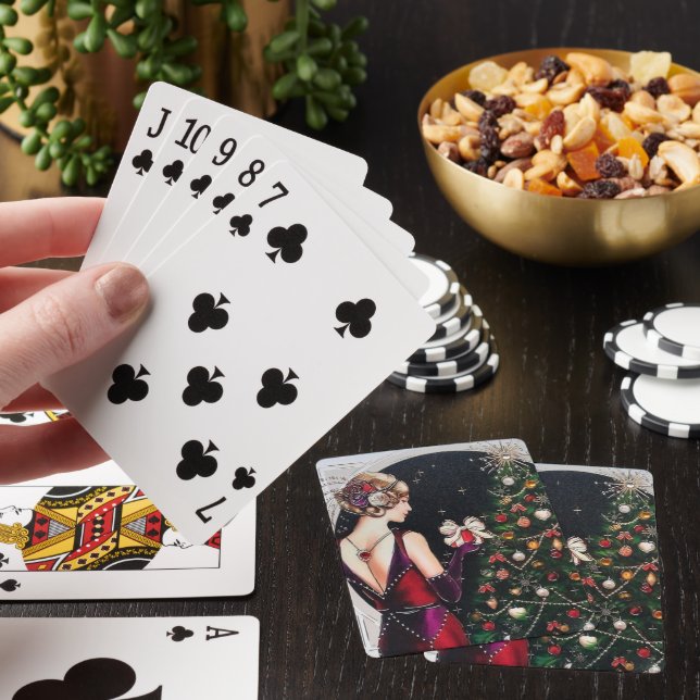 Art Deko Retro Weihnachtsfrau Spielkarten (In Situ)