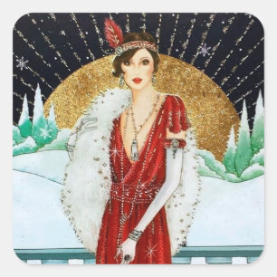 Art Deko Retro Weihnachtsmarke Quadratischer Aufkleber