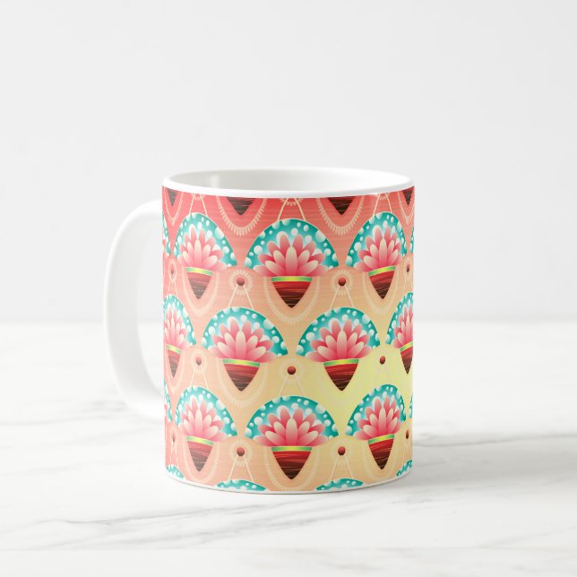 Art Deko Rosa Gold aquamarine Blume Muster niedlic Kaffeetasse (Vorderseite Links)