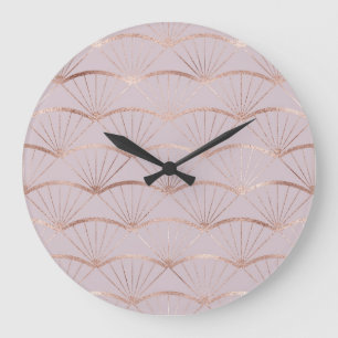 Art Deko, Rose Gold Ventilatoren Fliesen. Große Wanduhr