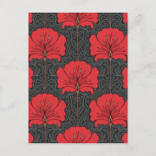 Art Deko, rote Blume, schwarz, Vintag, chic, elega Postkarte