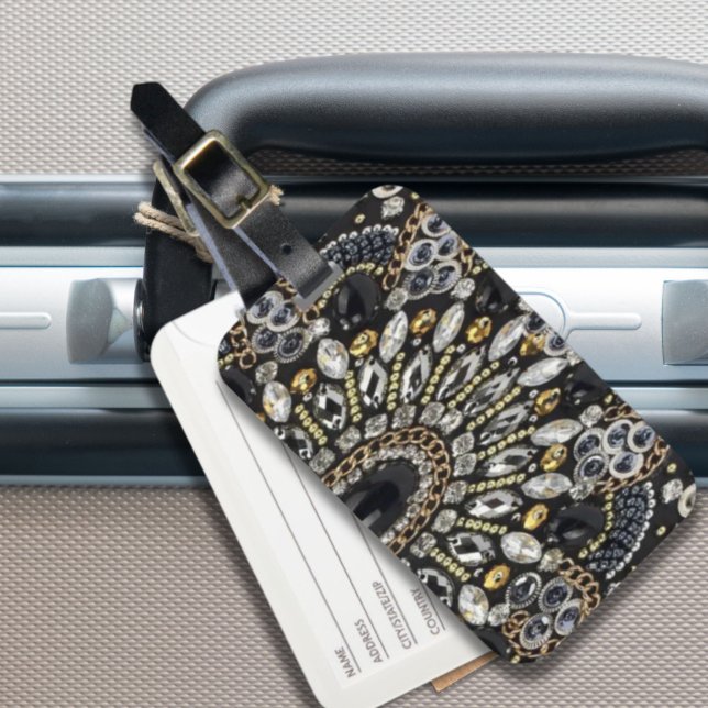 Art Deko Schwarz-Gold-Böhmisches Muster Gepäckanhänger (art deco black and gold bohemian pattern luggage tag)