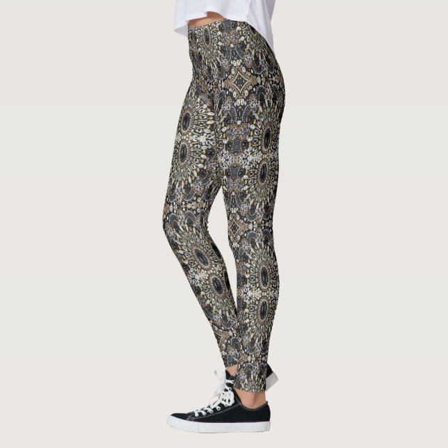 Art Deko Schwarz-Gold-Böhmisches Muster Leggings (Links)