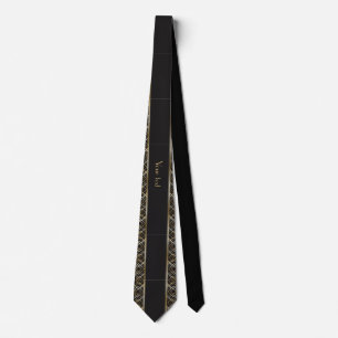 Art Deko, schwarz, gold, elegant, chic, monogramm  Krawatte