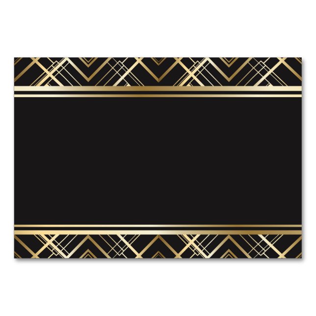 Art Deko, schwarz, gold, elegant, chic, monogramm  Tischnummer (Vorderseite)