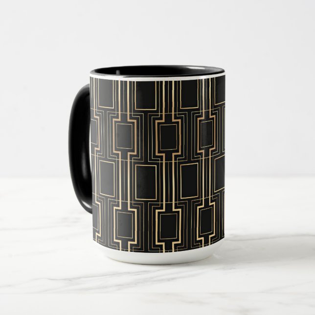 Art Deko Schwarz und Gold Tasse (Vorderseite Links)