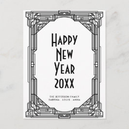 Art Deko Schwarz-Weiß glücklich Neues Jahr Postkarte
