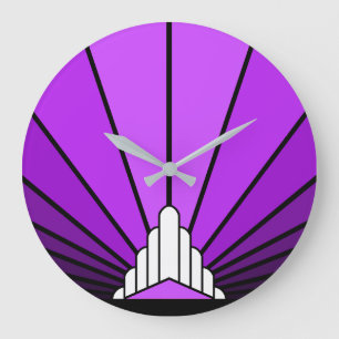 Art Deko Sonne im lila Wall Clock Große Wanduhr