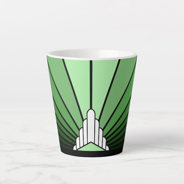 Art Deko Sonne in grün Latte Tasse (Vorderseite)