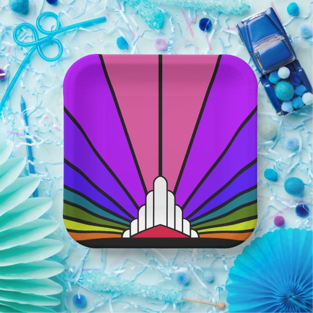 Art Deko Sonne in Regenbogenpapier Platte Pappteller (Party)