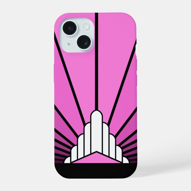 Art Deko Sonne pink iPhone 15 Hülle (Rückseite)