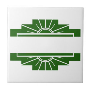 Art Deko Sonnenelement in dunkelgrün Fliese