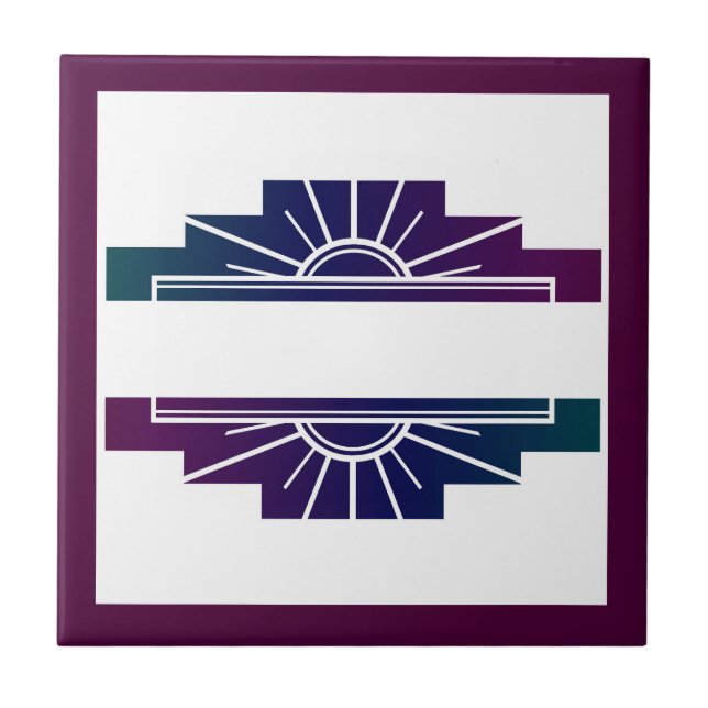 Art Deko Sonnenelement in dunklen Farben Fliese (Vorderseite)