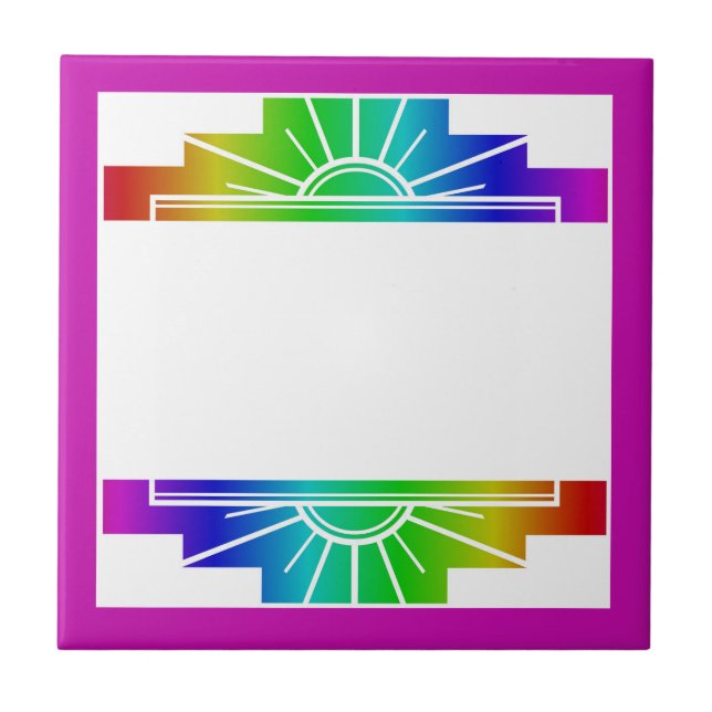 Art Deko Sonnenelement in Regenbogen Fliese (Vorderseite)