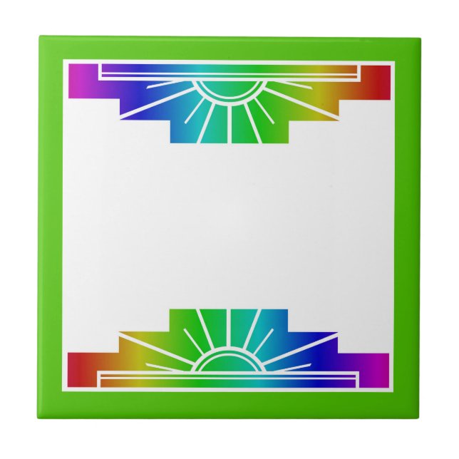 Art Deko Sonnenelement in Regenbogen Fliese (Vorderseite)
