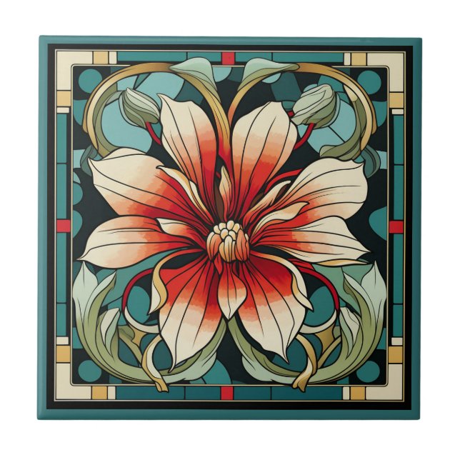 Art Deko Stil Blume Muster Keramik Fliesen (Vorderseite)