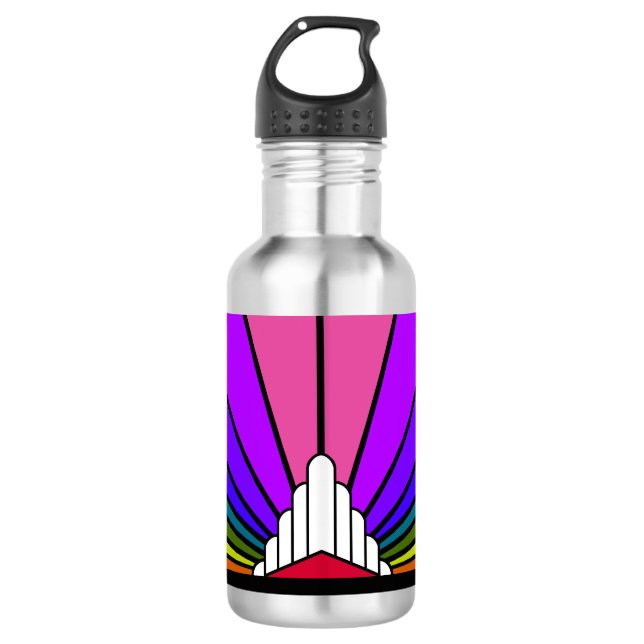 Art Deko Sun in Regenbogen Edelstahlflasche (Vorderseite)