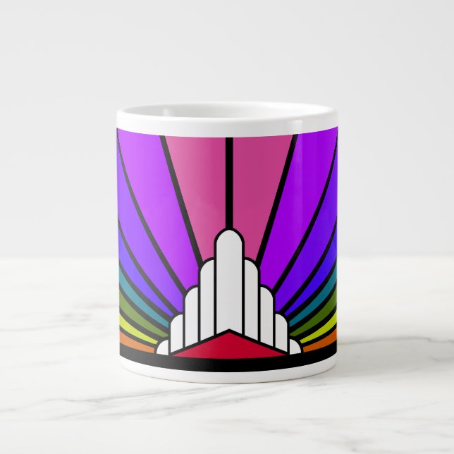 Art Deko Sun in Regenbogen Jumbo-Tasse (Vorderseite)