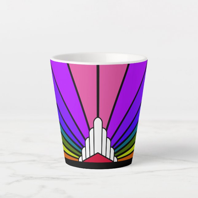 Art Deko sun in Regenbogen Latte Tasse (Vorderseite)