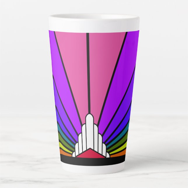 Art Deko sun in Regenbogen Latte Tasse (Vorderseite)