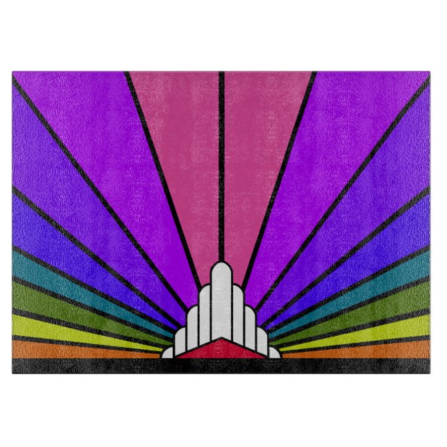 Art Deko Sun in Regenbogen Schneidebrett (Vorderseite)
