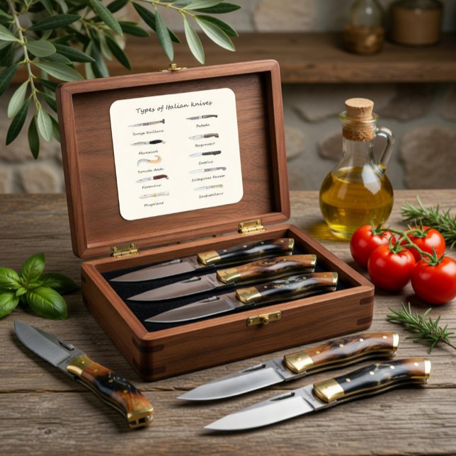 Art der italienischen Messer Quadratischer Aufkleber (Von Creator hochgeladen)