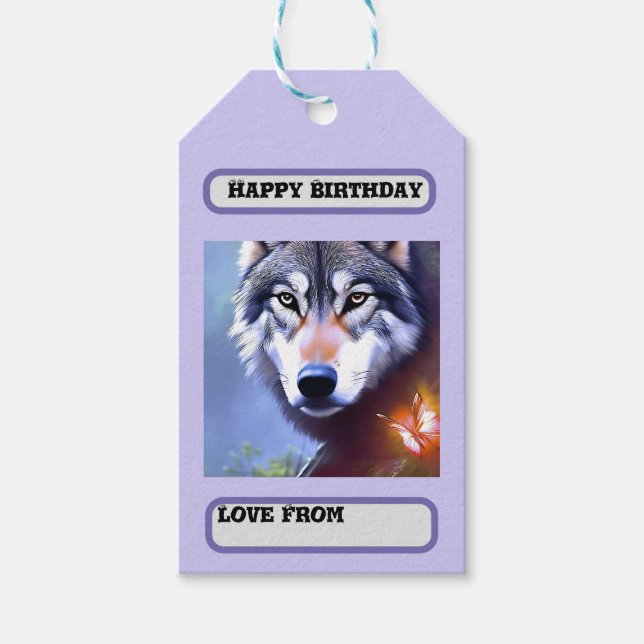 Art der Wolf Ölfarbe, Geburtstag Geschenkanhänger (Vorderseite)