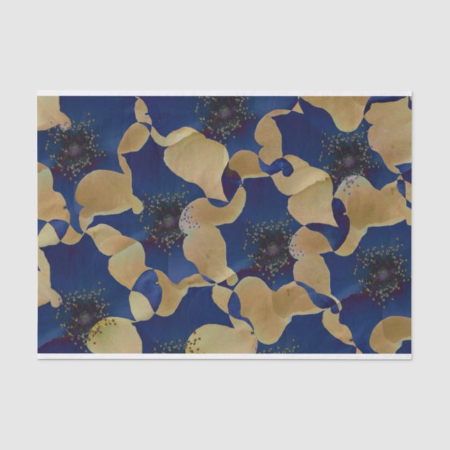 Art des Blumenmusters in Beige und Blau/Blume Seidenpapier (Vorderseite)