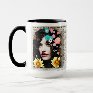 Art des Papierstapels Frauen und Blume Tasse