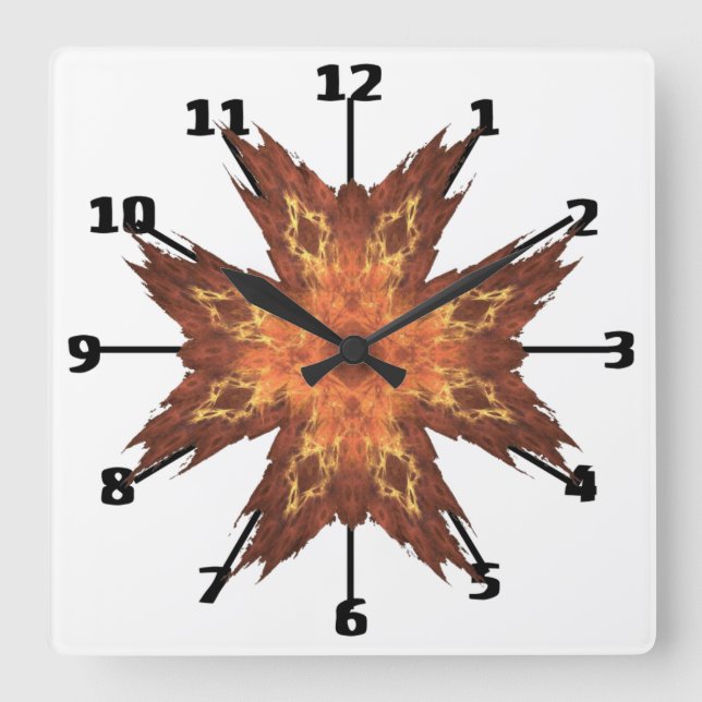 Art Design des Roten Orangen Fraktals im Südwesten Quadratische Wanduhr (Vorderseite)