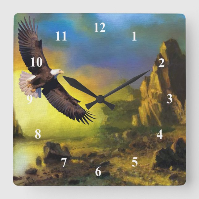 Art Eagle Soaring Wall Clock Quadratische Wanduhr (Vorderseite)