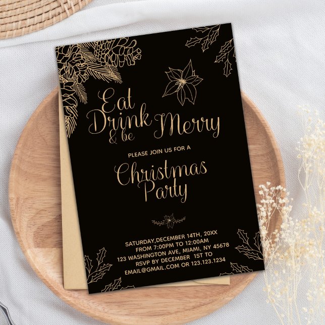 Art Eat Drink Sei frohe Weihnachtsfeier Party Einl Einladung (Art Eat Drink and be Merry Christmas Invitations)