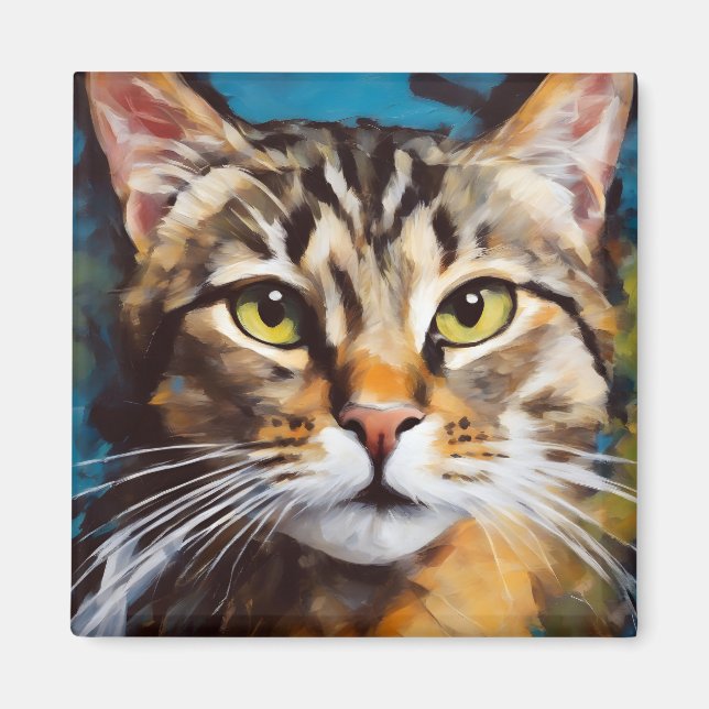 Art feline Tabby Katzenexpressionist Magnet (Vorne)