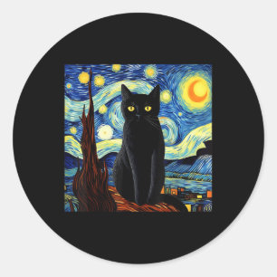 Art Funny Black Cat Painting Artist Van Gogh Starr Runder Aufkleber